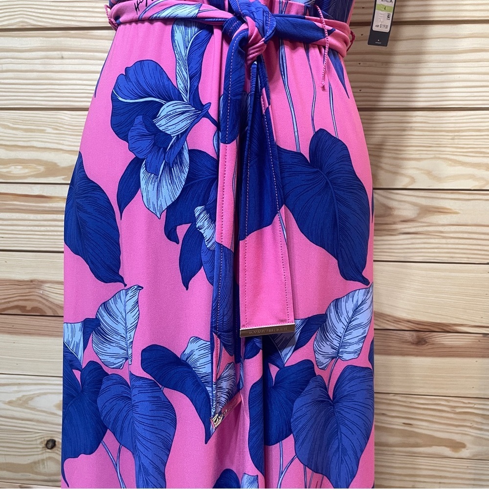 NWT Tommy Hilfiger Sleevless Dress Palm Tree Leaves Pink and Blue Midi Size 4 - Picture 3 of 14